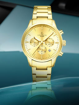 CARLINGTON - Men Gold Stainless Steel Round Dial Watch (Nitro 8076 Golden) (M)