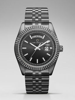CARLINGTON - Men Black Stainless Steel Round Dial Watch (Exclusive 8888 Black) (M)