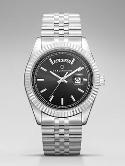 CARLINGTON - Men Silver Stainless Steel Round Dial Watch (Exclusive 8888 Steel Black) (M)