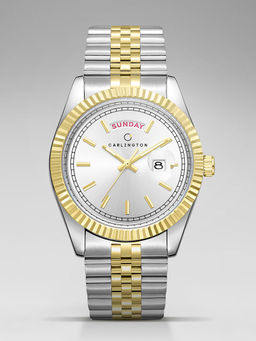 CARLINGTON - Men Multi-Colour Stainless Steel Round Dial Watch (Exclusive 8888 Two Tone White) (M)