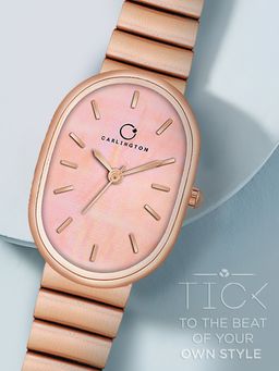 CARLINGTON - Women Rose Gold Stainless Steel Oval Dial Watch (Iconic 203Rose Gold) (M)