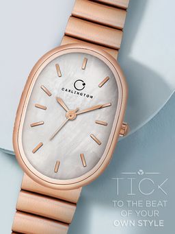 CARLINGTON - Women Rose Gold Stainless Steel Oval Dial Watch (Iconic 203Rosewhite) (M)