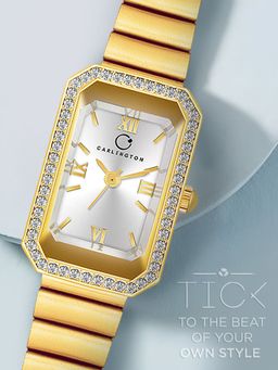 CARLINGTON - Women Gold Stainless Steel Rectangular Dial Watch (Iconic 2032 Golden) (M)