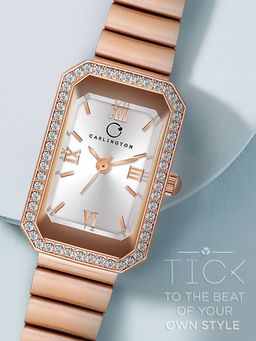 CARLINGTON - Women Rose Gold Stainless Steel Rectangular Dial Watch (Iconic 2032 Rose Gold) (M)
