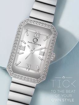 CARLINGTON - Women Silver Stainless Steel Rectangular Dial Watch (Iconic 2032 Silver) (M)