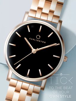 CARLINGTON - Women Rose Gold Stainless Steel Round Dial Watch (Iconic 2035 Roseblack) (M)