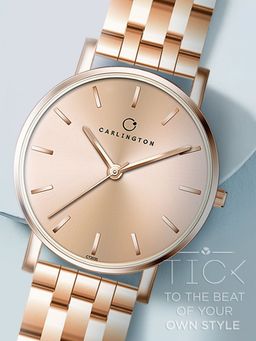 CARLINGTON - Women Rose Gold Stainless Steel Round Dial Watch (Iconic 2035 Rose Gold) (M)