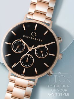 CARLINGTON - Women Rose Gold Stainless Steel Round Dial Watch (Iconic 2039 Roseblack) (M)