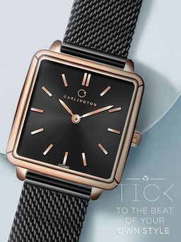 CARLINGTON - Women Black Stainless Steel Square Dial Watch (Iconic 2040 Rb) (M)
