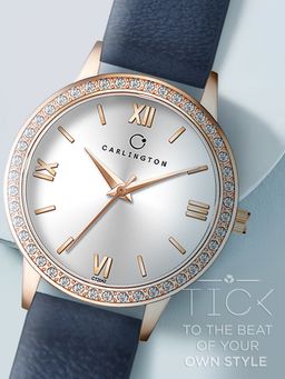 CARLINGTON - Women Blue Pu Leather Round Dial Watch (Iconic 2042 Blue) (M)