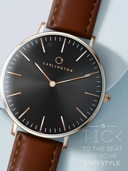 CARLINGTON - Men Brown Pu Leather Round Dial Watch (Iconic 2043 Brown) (M)