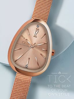 CARLINGTON - Women Rose Gold Stainless Steel Oval Dial Watch (Iconic 2047 Rosegold) (M)