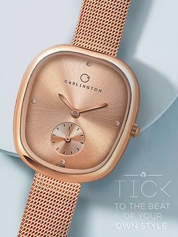 CARLINGTON - Women Rose Gold Stainless Steel Square Dial Watch (Iconic 2048 Rosegold) (M)