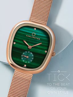 CARLINGTON - Women Rose Gold Stainless Steel Square Dial Watch (Iconic 2048 Rosegreen) (M)