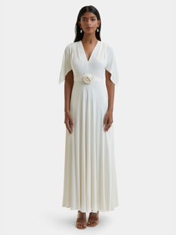 BEYOND - Napoli Gathered Maxi Dress with Belt White (Set of 2)