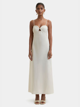 BEYOND - Palma Embroidered Linen Dress Off White