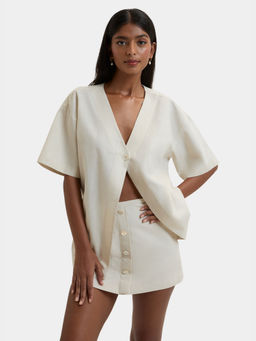 BEYOND - Capri Linen Top Off White