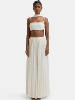 BEYOND - Morgana Gathered Front Slit Maxi Skirt Cream