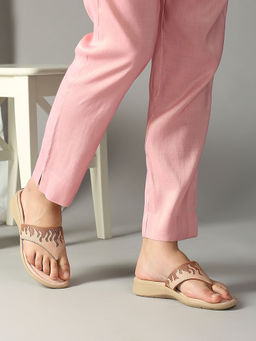 Inc.5 - Women Peach Casual Embellished Round Toe Casual Flat Sandals