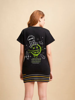 Bewakoof - Women's Black Space Bound Graphic Printed Boyfriend T-shirt