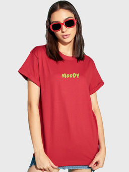 Bewakoof - Women's Red Moody Graphic Printed Boyfriend T-shirt