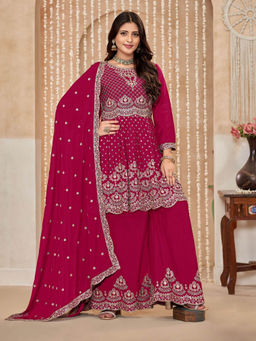 Odette - Pink Chinon Semi Stitched Kurta with Sharara and Dupatta for Women (Set of 3)