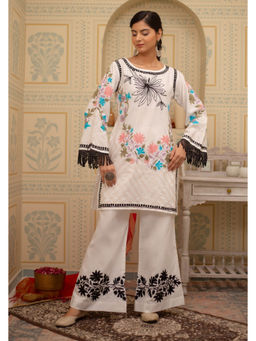 HOUSE OF KARI - Falak Kashmiri Kurta with Palazzo White (Set of 2)