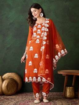 KVS FAB - Orange Thread Straight Kurta with Pant and Dupatta (Set of 3)