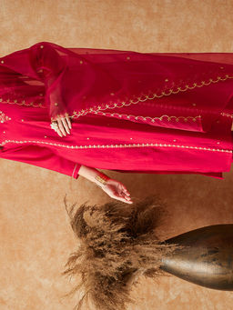 KVS FAB - Pink Floral Embroidered Sequinned Kurta with Pant and Dupatta (Set of 3)