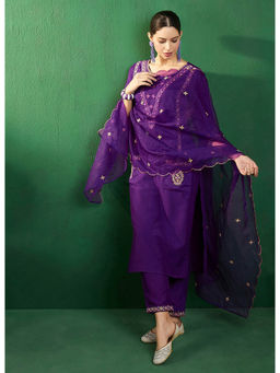 KVS FAB - Purple Embroidered Kurta with Pant and Dupatta (Set of 3)