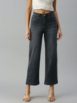 SHOWOFFFF - Womens Wide Leg Clean Look Grey Jeans