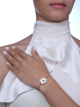 Kaj Fine Jewellery - Small Flower Evil Eye Chain Diamond Bracelet in 14KT Yellow Gold