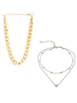 Jewels Galaxy - Jewellery For Women Gold and Silver-Plated Layered Necklace (Set of 2)