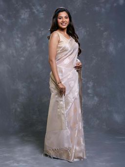 Pallu Patari - Off White Women Zari Woven Kota Tissue Saree With Unstitched Blouse