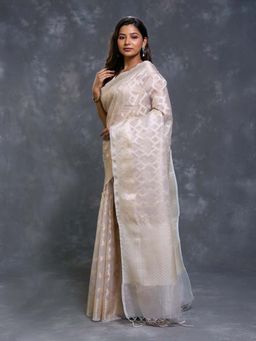Pallu Patari - Off White Women Zari Woven Kota Tissue Saree With Unstitched Blouse