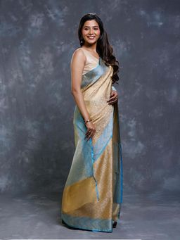 Pallu Patari - Blue Women Tanchui Tissue Saree with Unstitched Blouse