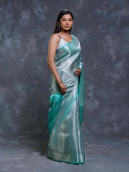 Pallu Patari - Aqua Women Zari Woven Tissue Saree With Unstitched Blouse