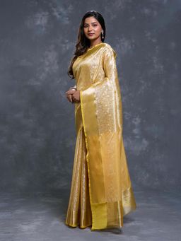 Pallu Patari - Yellow Women Tanchui Tissue Saree With Unstitched Blouse