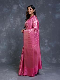 Pallu Patari - Pink Women Zari Woven Semi Katan Saree With Unstitched Blouse