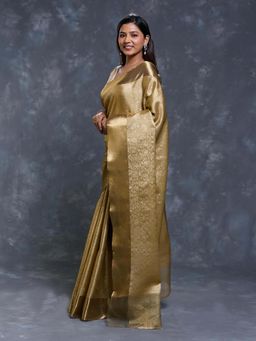 Pallu Patari - Gold Women Tanchui Tissue Saree With Unstitched Blouse