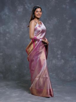 Pallu Patari - Lavender Women Zari Brocade Tissue Saree With Unstitched Blouse