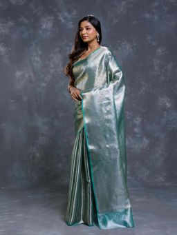 Pallu Patari - Green Women Zari Brocade Tissue Saree with Unstitched Blouse