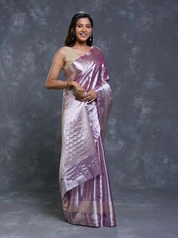 Pallu Patari - Lavender Women Zari Woven Tissue Saree With Unstitched Blouse