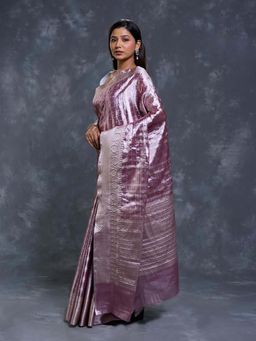 Pallu Patari - Lavender Women Zari Woven Tissue Saree With Unstitched Blouse