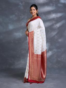 Pallu Patari - White Women Zari Woven Georgette Saree With Unstitched Blouse