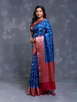 Pallu Patari - Blue Women Zari Woven Katan Saree With Unstitched Blouse