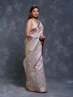 Pallu Patari - Grey Women Zari Woven Kota Tissue Saree With Unstitched Blouse