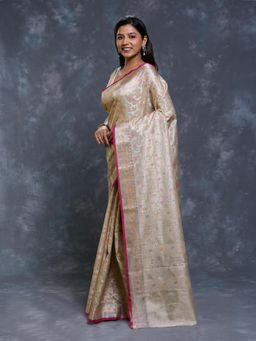 Pallu Patari - Beige Women Zari Woven Kota Tissue Saree With Unstitched Blouse