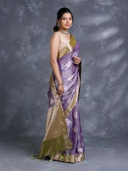 Pallu Patari - Purple Women Zari Woven Tissue Saree With Unstitched Blouse