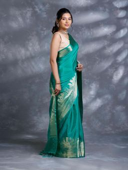 Pallu Patari - Green Women Woven Dupion Silk Saree With Unstitched Blouse